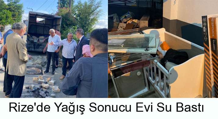Rize'de yağış sonucu bir evin zemin katını su bastı