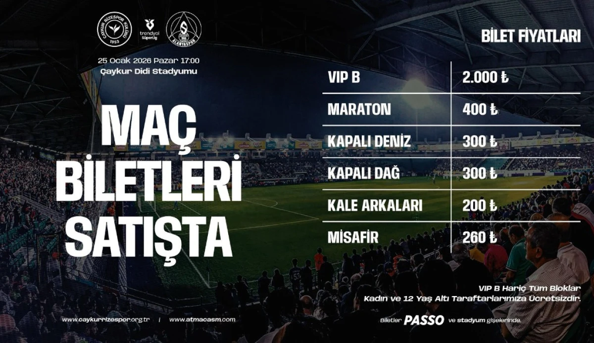 RİZESPOR ALANYASPOR MAÇ BİLETLERİ SATIŞTA