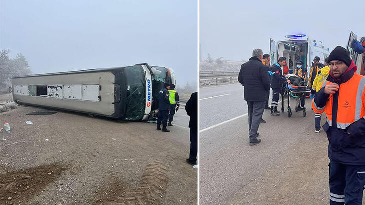 Yolcu otobüsü devrildi: 8 yaralı
